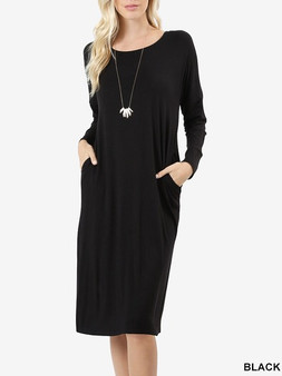 Column Dress with Side Pockets Available in 2 Colors