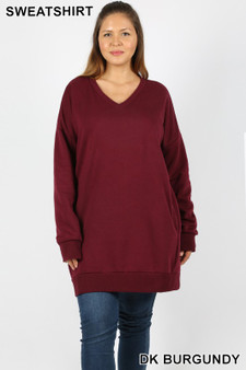 PLUS SIZE OVERSIZED V-NECK SWEATSHIRTS AVAILABLE IN 2 COLORS