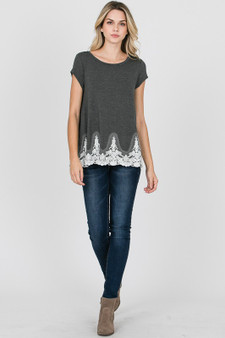 RED LOLLY Women's Solid Top with Lace Trim