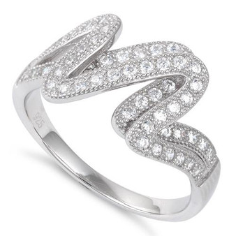 Sterling Silver Scribble Ring with CZ