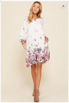 Challis Elastic Cuff Long Sleeve Pocket Mini Dress