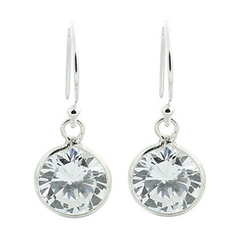 Sterling Silver Bezel Set Cubic Zirconia Dangle Earrings