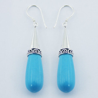 Sterling Silver Handmade Howlite Turquoise Ornate Dangle Earrings