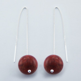 Sterling Silver High Fashion Coral Threader Earrings 16mm Sphere