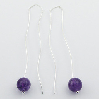  Sterling Silver Amethyst Gemstone Shoulder Long Threader Earrings