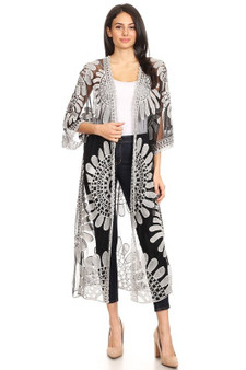 Two Tone Sheer Kimono with Embroidery.