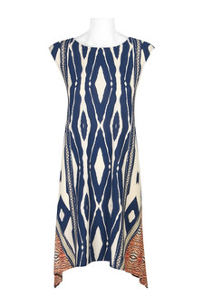 Maggy London Boat Neck Sleeveless Multi Print Shift Jersey Dress