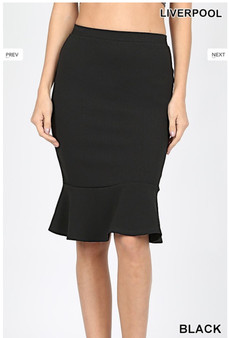 KNEE LENGTH PEPLUM HEM SKIRT IN BLACK OR NAVY COLORS LIVERPOOL FABRIC