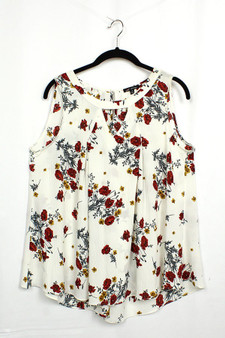 MICHEL Sleeveless Floral Print Top With Cutout