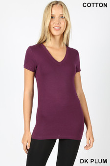 BASIC COTTON V-NECK SHORT SLEEVE TOP IN 3 COLORS