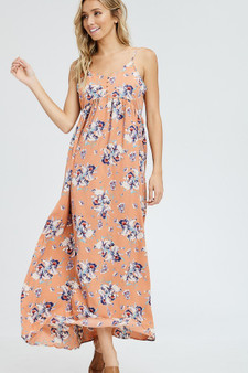 BLUSHING HEART Floral V-Neck Spaghetti Strap Maxi Length Sun Dress