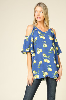 Cold Shoulder Printed Top with Back Keyhole