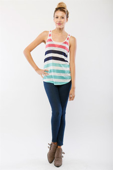 Sleeveless Striped Tank Top With Racer Back
