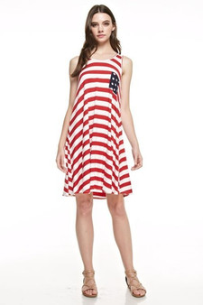 Americana Striped A-Line Dress With Blue Dotted Fringe