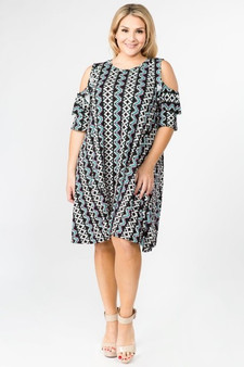 POMELO Plus Size Printed Cold Shoulder Tunic Dress