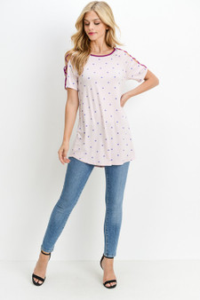 Short Sleeve Polka Dot Open Sleeve Top
