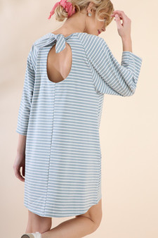 GIGIO Striped 3/4 Sleeve Dress with Tie Back Keyhole
