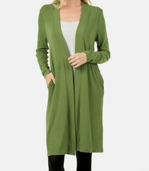 KNEE LENGTH OPEN FRONT SWEATER WITH POCKETS AVAILABLE IN 3 COLORS