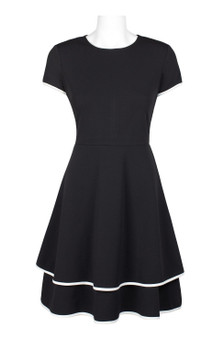 Sharagano Crew Neck Short Sleeve A-Line Tiered Zipper Back Stretch Crepe Dress