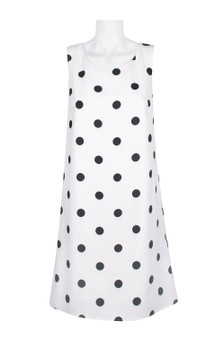 Carre Noir Scoop Neck Sleeveless Pleated Polka Dot Print Crepe Shift Dress
