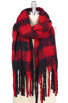 BUFFALO CHECK PUFFY SCARF WITH TASSEL