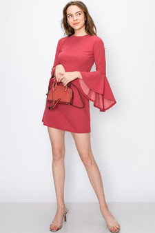 HYFVE FLARE SLEEVE A-LINE DRESS IN EARTH RED