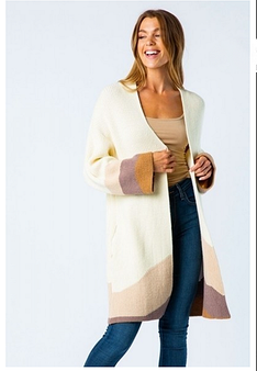 COZY CASUAL KNIT OPEN FRONT COLOR BLOCK CARDIGAN