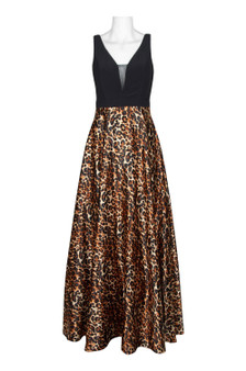 Cachet Plunging  V-Neck Sleeveless Animal Print Satin Dress