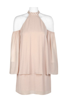 Laundry Embellished Halter Neck Cold Shoulder Chiffon Dress