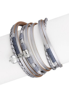 SAACHI Cool Blue Leather Wrap Bracelet 