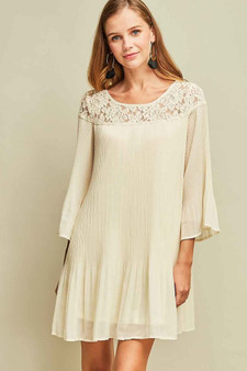 ENTRO Bell Sleeve Pleated Dress with Lace