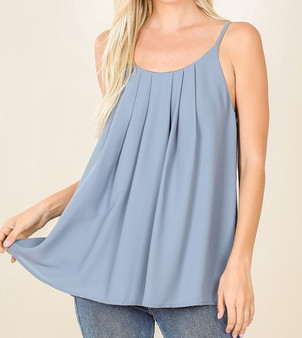 WOVEN WOOL DOBBY PLEATED SPAGHETTI CAMI AVAILABLE IN 3 COLORS