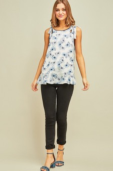 ENTRO  Print Top Featuring a Ruffled Hem