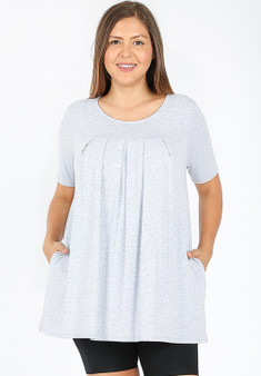 PLUS SIZE SHORT SLEEVE FRONT PLEATED TUNIC VARIOUS COLORS