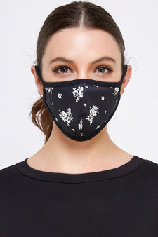 MADE IN THE USA Reusable Face Masks - Adult BLACK FLOWERS