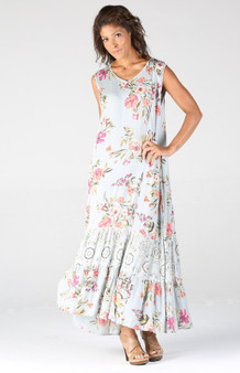 SLEEVELESS MAXI DRESS WITH MIXED PRINT