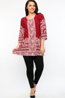 MISIA Plus Size Ornate Print Tunic Top with 3/4 Sleeves