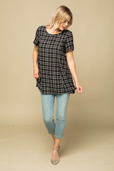 MISIA Geometric Print Top with Exposed Back Zipper