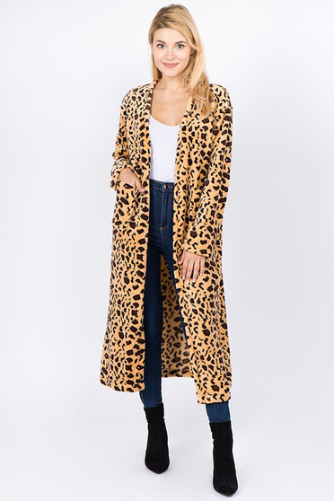 ALY DALY LEOPARD PRINT SOFT COZY LONG CARDIGAN WITH POCKETS