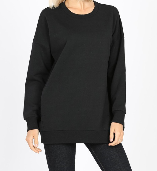 PLUS SIZE LONG SLEEVE ROUND NECK SWEATSHIRTS POCKETS