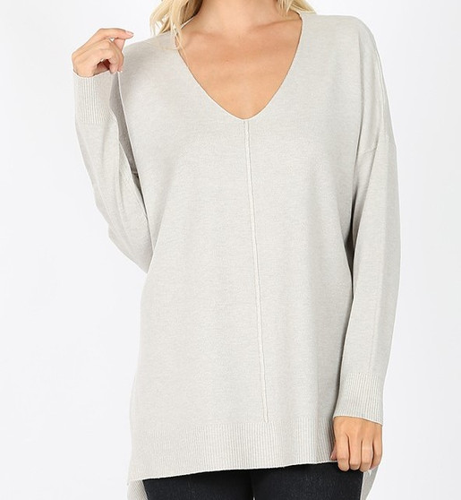 PLUS SIZE GARMENT DYED HI-LOW HEM FRONT SEAM SWEATER 