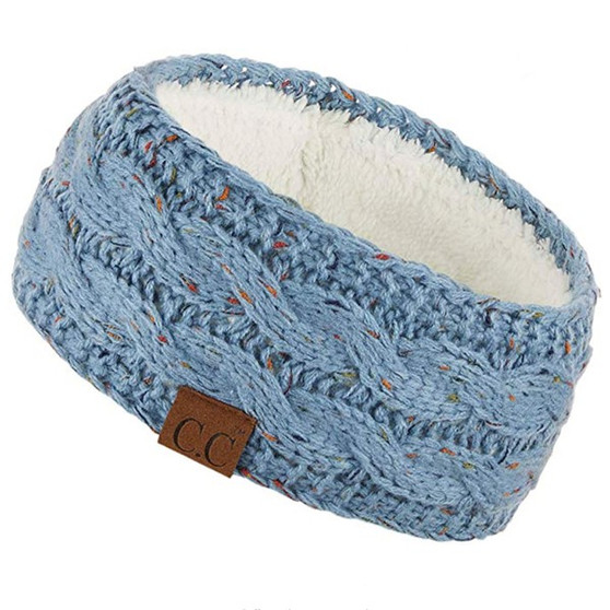 C. C. Chunky Knit Confetti Head Wrap With Ivory Sherpa Lining