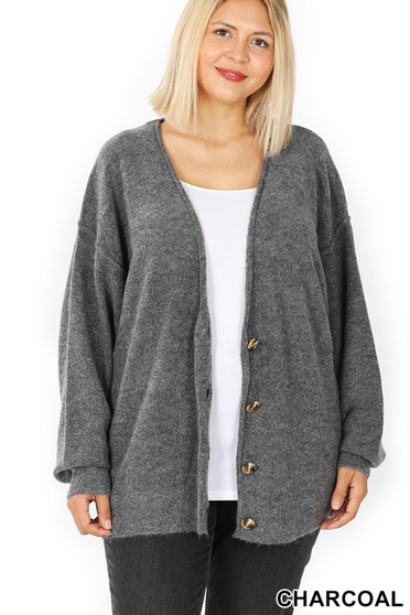 PLUS SIZE MELANGE BUTTON DOWN CARDIGAN SUPER SOFT