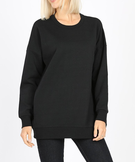 PLUS SIZE LONG SLEEVE ROUND NECK SWEATSHIRTS WITH POCKETS