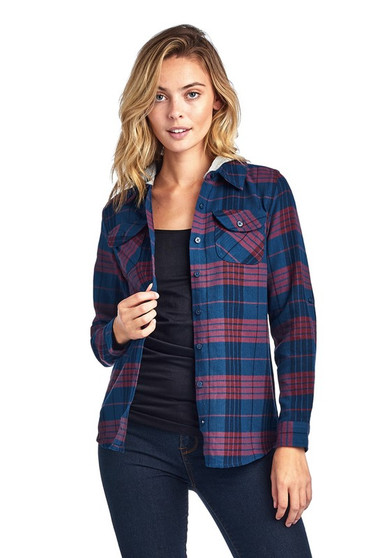 INSO Flannel Plaid Shirts Blouse with Hoodie