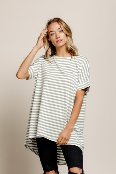 MITTOSHOP STRIPE CRISS-CROSS OPEN BACK TUNIC TOP