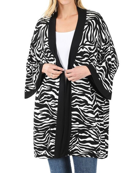 ZENANA ZEBRA PRINT OPEN FRONT KIMONO CARDIGAN