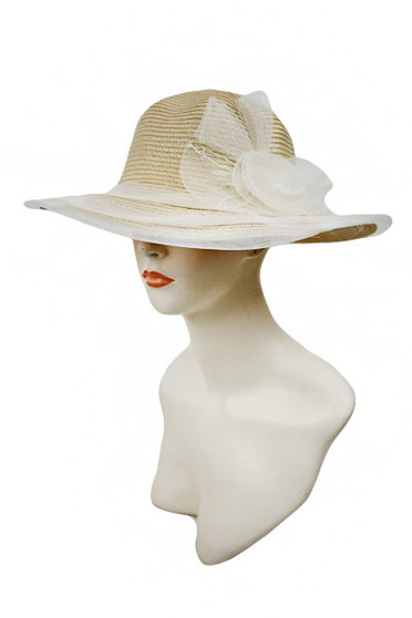  Detailed Straw Sun Hat With Organza Trim 2 Colors Available