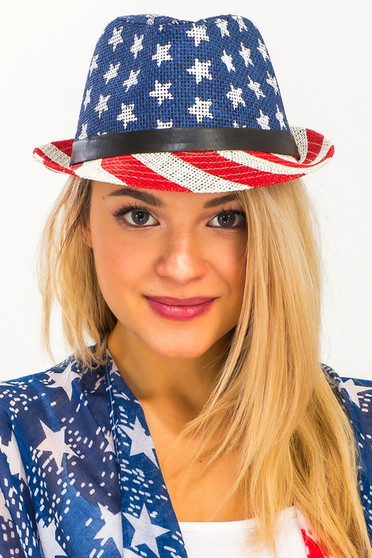 American Flag Patriotic Fedora Straw Fedora