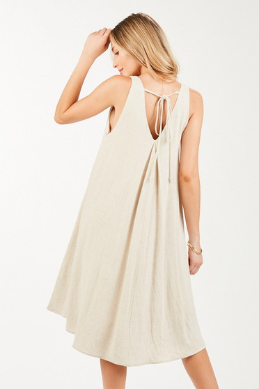 Sleeveless Linen Blend Swing Dress with Vneck Line